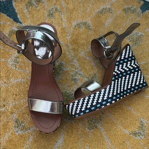 Coach Silver,navy, and blue Patterned Wedges